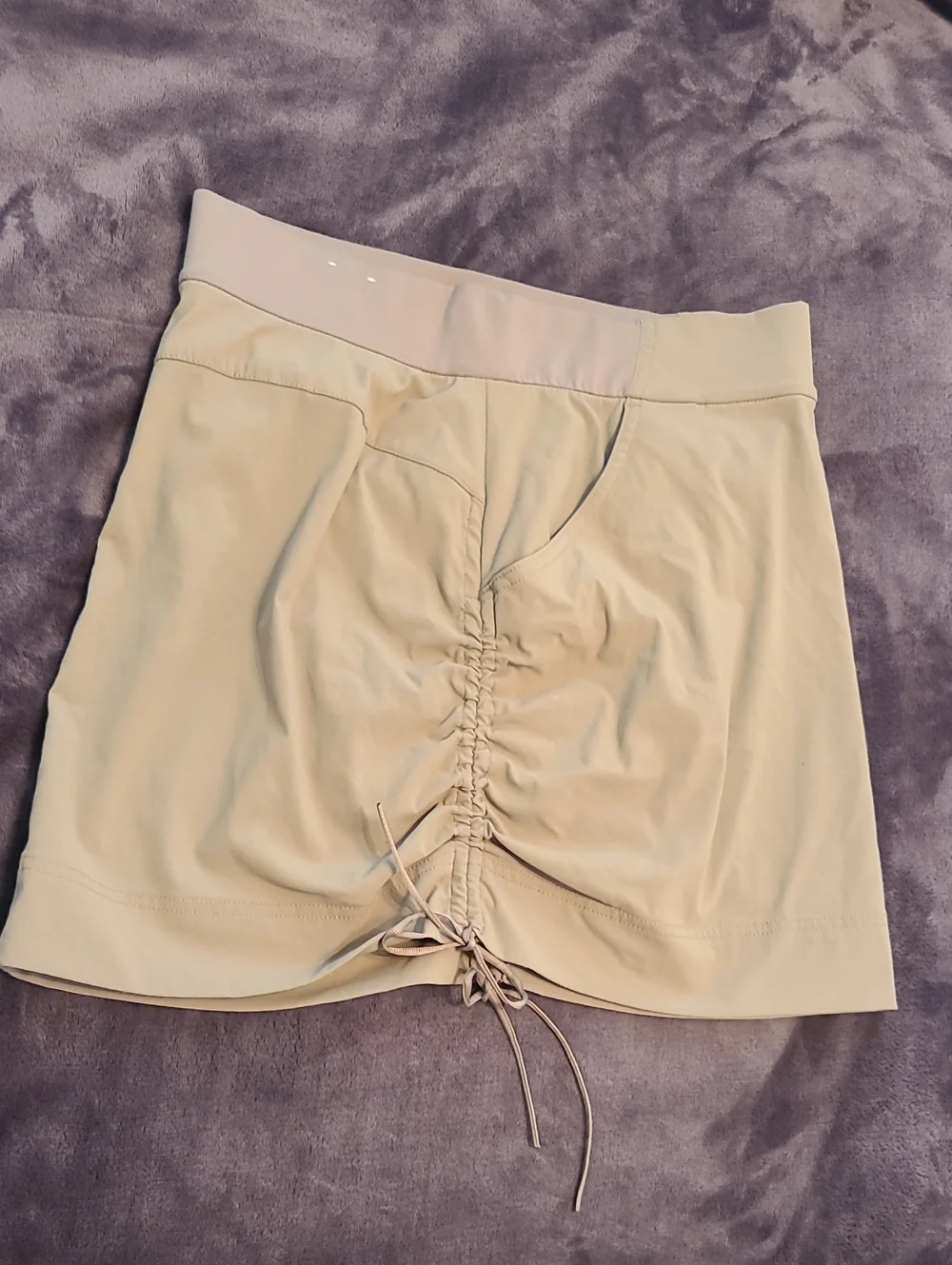 Women’s Mini Skirt with Side Ruching - Light Beige - Picture 3 of 6